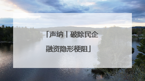 声纳丨破除民企融资隐形梗阻