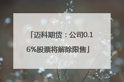 迈科期货：公司0.16%股票将解除限售